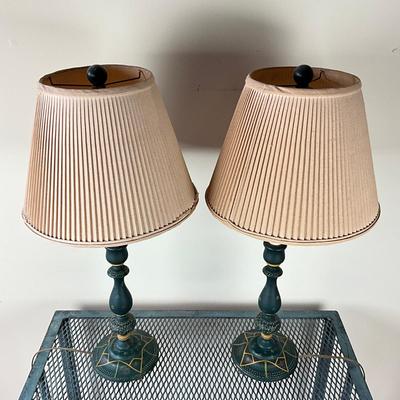 Sale Photo Thumbnail #655: One shade has fabric falling off rim
Both Measure: 30.25" high x 14.5" shade diameter