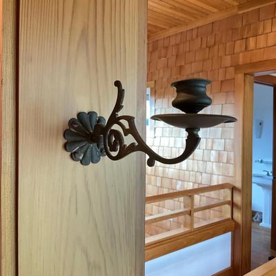 Sale Photo Thumbnail #712: Does have brass patina, one petal on sconces is damaged, refer to photos
Measures: 8.25" long