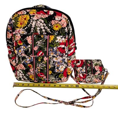 Sale Photo Thumbnail #926: Two Matching Vera Bradley Pieces Quilted Backpack with Front Pocket and Small Crossbody Clutch Bag 
Pattern appears ti be Poppy Fields. 
Excellent barely even used condition!
