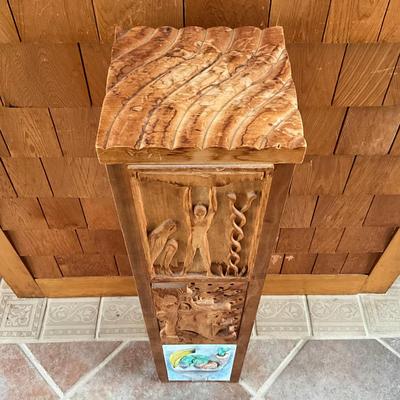 Sale Photo Thumbnail #753: Measures: 9" square x 37.25" high
made from students carved pieces