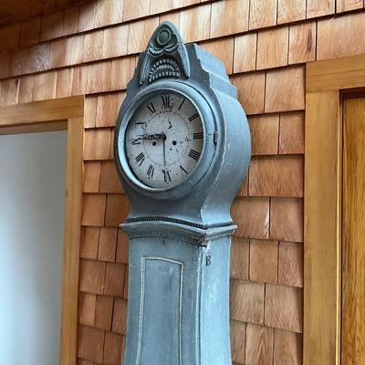 Sale Photo Thumbnail #777: Comes with weights and crank
Measures: 7'5.5" high x 17" wide x 8" deep x 28" base width
has been serviced by McCash Clock Co. 
Est. Value $6000