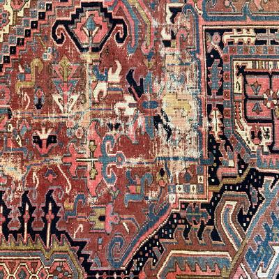 Sale Photo Thumbnail #810: Made Of Wool, hand knotted does have wear/damage, refer to photos
Measures: 11'4" wide x 15' long