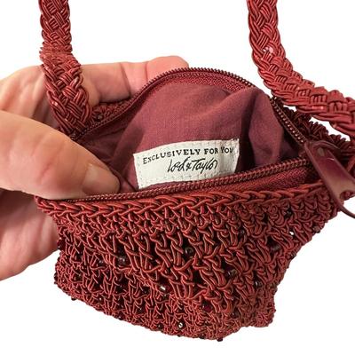 Sale Photo Thumbnail #939: Nice Handbag Lot w Coach and Buxton+ Gray Eelskin Wallet, Lord & Taylor Maroon Woven Crossbody Bag +
All in very good to great condition!