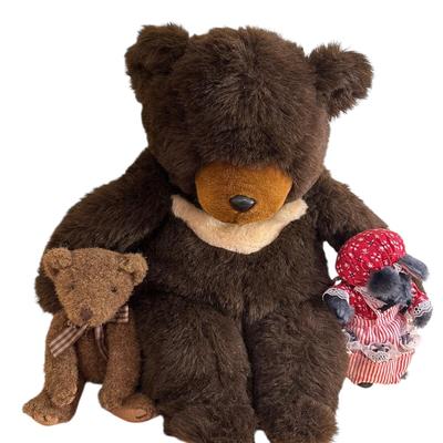 Sale Photo Thumbnail #1026: Two Teddies and a Mouse Stuffed Animals- Large Teddy Ajena of Paris, Small Teddy by Russ Berrie, and Mouse Handmade by "Dovic Dolls" all in great condition!