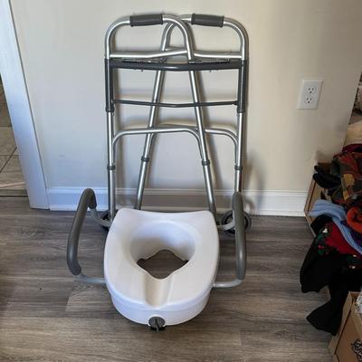 Sale Photo Thumbnail #1055: THREE Home Care Items- Walker, Shower Chair, and Toilet Riser