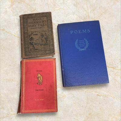 Sale Photo Thumbnail #1113: Three Vintage Children's Books- Winnie the Pooh (not in good shape at all), Hans Anderson Fairy Tales, and Poems Every Child Should Know- fair condition