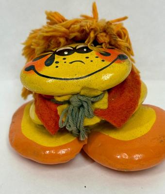 VIntage 1970's Kitsch Painted River Rock Figure Handcrafted Orange Yellow
