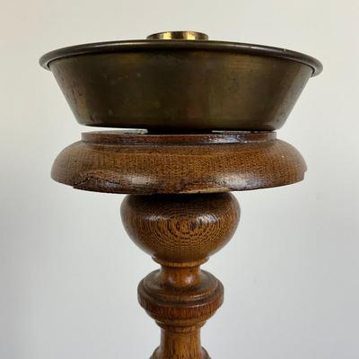 Sale Photo Thumbnail #846: Has two areas of damage on top, and one chip on lower stem, refer to photos
Made of oakwood
Measures: 33" high x 9" wide base x 5.5" diameter top