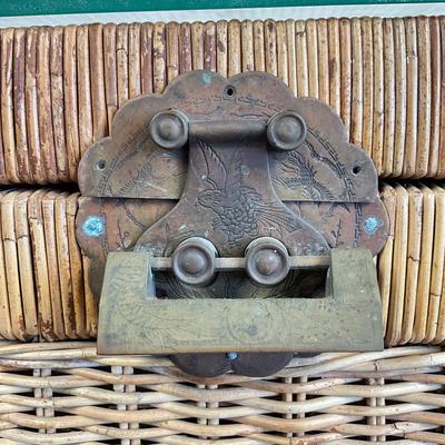 Sale Photo Thumbnail #891: Has quality brass-work on chest
Originally was a chest, made into coffee table. Has small damage, see photos
Measures: 36" wide x 20" deep x 21" high