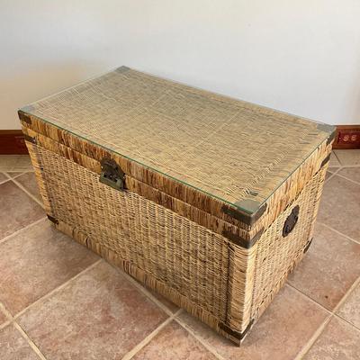 Sale Photo Thumbnail #900: Has quality brass-work on chest
Originally was a chest, made into coffee table. Has small damage, see photos
Measures: 36" wide x 20" deep x 21" high
