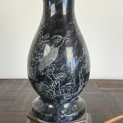 Sale Photo Thumbnail #914: Has robin design with foliage design, no shade
Measures: 23.5" high x 11.25" marble height