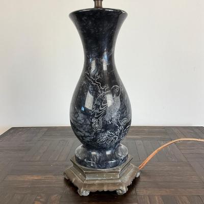 Sale Photo Thumbnail #915: Has robin design with foliage design, no shade
Measures: 23.5" high x 11.25" marble height