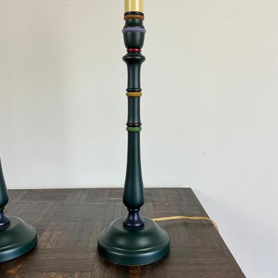 Sale Photo Thumbnail #924: No shades, dark green in colors
Brass acorn finish
Both measure: 27.5" high