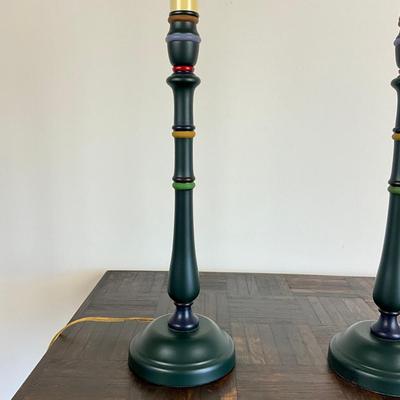 Sale Photo Thumbnail #923: No shades, dark green in colors
Brass acorn finish
Both measure: 27.5" high