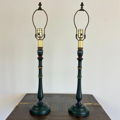 Sale Photo Thumbnail #922: No shades, dark green in colors
Brass acorn finish
Both measure: 27.5" high