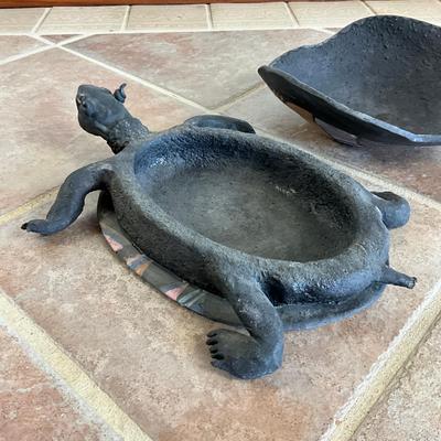 Sale Photo Thumbnail #982: Covered Turtle , top lifts off 
Has broken toes, swirled horn and tail, see photos
Measures: 16" long x 10.5" wide x 4" high