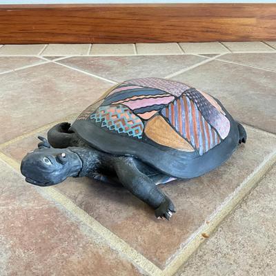 Sale Photo Thumbnail #987: Covered Turtle , top lifts off 
Has broken toes, swirled horn and tail, see photos
Measures: 16" long x 10.5" wide x 4" high