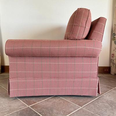 Sale Photo Thumbnail #991: Back of both chairs are sun faded, one chair has small tear, see photos
Both measure: 42" wide x 39.5" deep x 38" high x 25.5" seat depth x 18.5" seat height
very clean