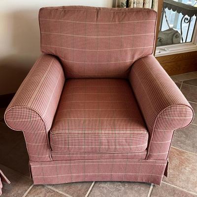 Sale Photo Thumbnail #994: Back of both chairs are sun faded, one chair has small tear, see photos
Both measure: 42" wide x 39.5" deep x 38" high x 25.5" seat depth x 18.5" seat height
very clean