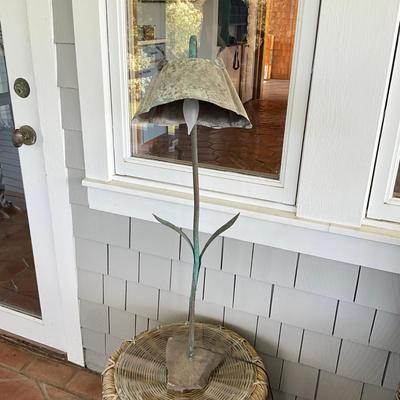 Sale Photo Thumbnail #1007: Copper flower pot converted to a floral piece for lamp.  
Measures: 33.5" high x 11.5" deep (top) x 8" wide x 7" deep (base)
