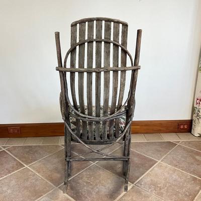 Sale Photo Thumbnail #1014: Comes with farm animal design cushion, cushion is weathered
Measures: 22.5" wide x 42" high x 32" deep x 17.5" seat height