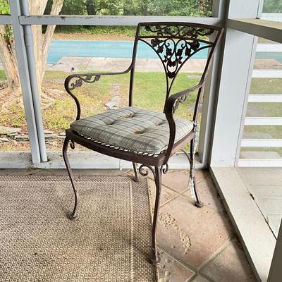 Sale Photo Thumbnail #1045: paint loss on table 
Table: 60.5" long x 32.5" deep x 28" high
Chairs: 34" high x 19" wide x 16" deep x 17" seat height
