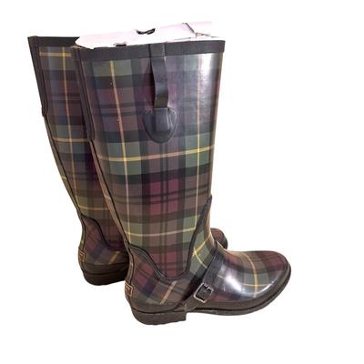 Sale Photo Thumbnail #1382: LL Bean Wellie Tall Plaid Rain Boots Size 10M- like new
