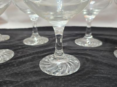 Vintage Cocktail Champagne Martini glasses - beautiful swirl base stemware set of 8