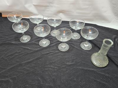 Vintage Cocktail Champagne Martini glasses - beautiful swirl base stemware set of 8