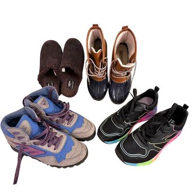Sale Photo Thumbnail #1401: 4 Pair Womens Sneakers / Shoes Sizes 9-10; Rocket Dog, Hi-Tech Sneakers, Dept 222 Rubber Duck Boots, Black Skechers with Neon - all in lightly worn shape (the slipons show the most wear).