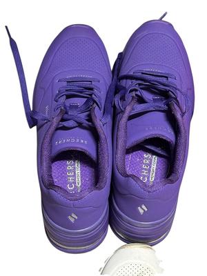 Sale Photo Thumbnail #1418: 3 Pair of Skechers Sneakers Size 10, Purple, Red, and White- great lightly used condition (the white show the most wear)