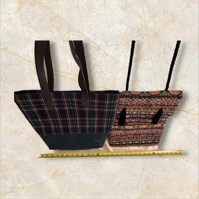 Sale Photo Thumbnail #1445: Two Shoulder Handbags, One Appears Handmade Boho, plaid one has matchin coin purse included. Plaid is in good shape, boho one appears new.