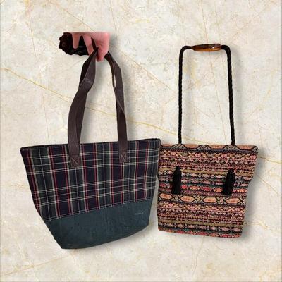 Sale Photo Thumbnail #1444: Two Shoulder Handbags, One Appears Handmade Boho, plaid one has matchin coin purse included. Plaid is in good shape, boho one appears new.