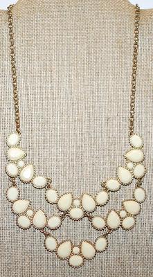 Beige TEARDROP STONES NECKLACE Outlined in Gold Colored Setting with a Lobster Clasp 18" L