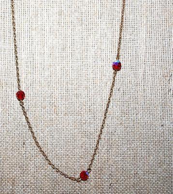 Simple Red Acrylic Stones NECKLACE with Gold Tone Chain & Lobster Clasp 30" L