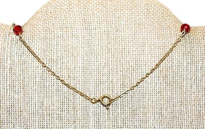 Simple Red Acrylic Stones NECKLACE with Gold Tone Chain & Lobster Clasp 30" L