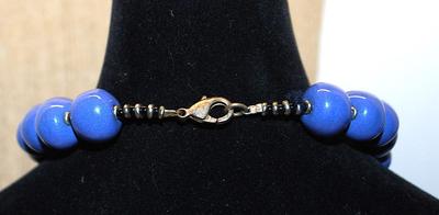 Very Blue Heavy Globes NECKLACE with Black and Metal Spaces with Large Lobster Clasp 18" L
