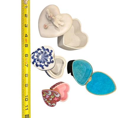 Lot of 4 Trinket Boxes Shaped Like Hearts