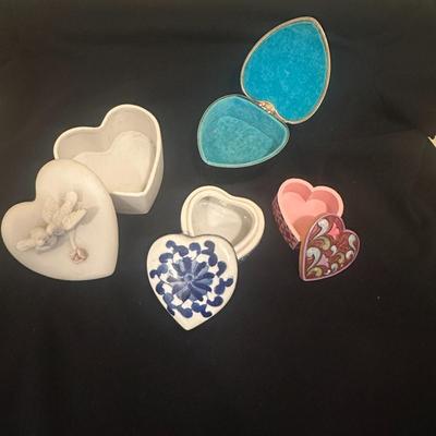 Lot of 4 Trinket Boxes Shaped Like Hearts