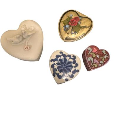 Lot of 4 Trinket Boxes Shaped Like Hearts
