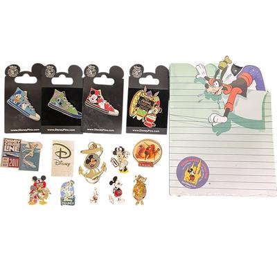 Lot of Disney Pins +Goofy Note Pad