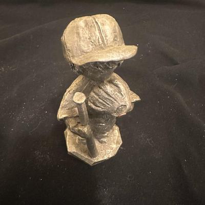 Baseball Boy Pewter FIgurine Boy with Baseball Bat and Glove by Walli Ortman