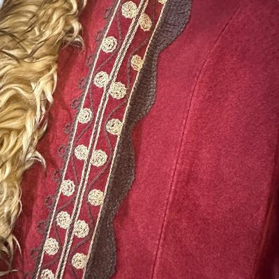 Maroon Leather MixIt Brand Coat with Faux Fur Trim & Decorative Trim Size Large