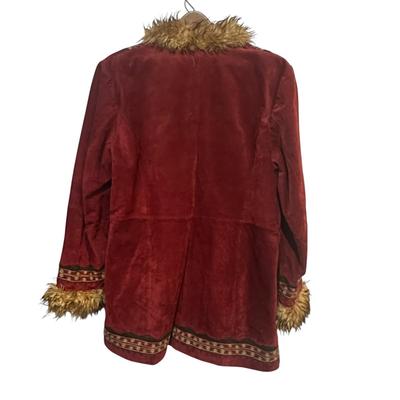 Maroon Leather MixIt Brand Coat with Faux Fur Trim & Decorative Trim Size Large