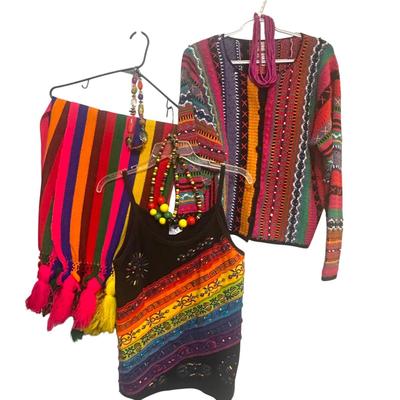 The Most Colorful Lot in the Auction! Sweater, Tank and Scarf w/ Necklaces