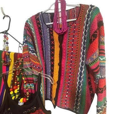 The Most Colorful Lot in the Auction! Sweater, Tank and Scarf w/ Necklaces
