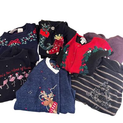 Lot of 7 Christmas Holiday Sweaters Sizes Medium and Large- So Festive!