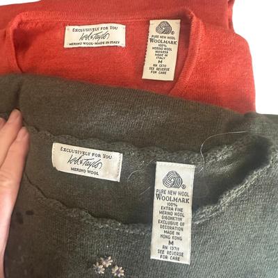Lot of 9 Merino Wool Sweaters - Several by Lord & Taylor - Sizes Medium and Large