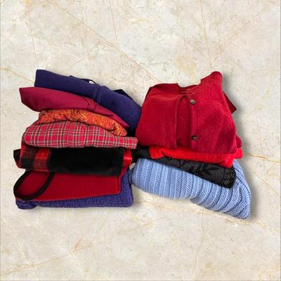 Lot of 13 Women's Size Large Sweaters, Vests, and Shirts