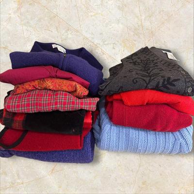 Lot of 13 Women's Size Large Sweaters, Vests, and Shirts